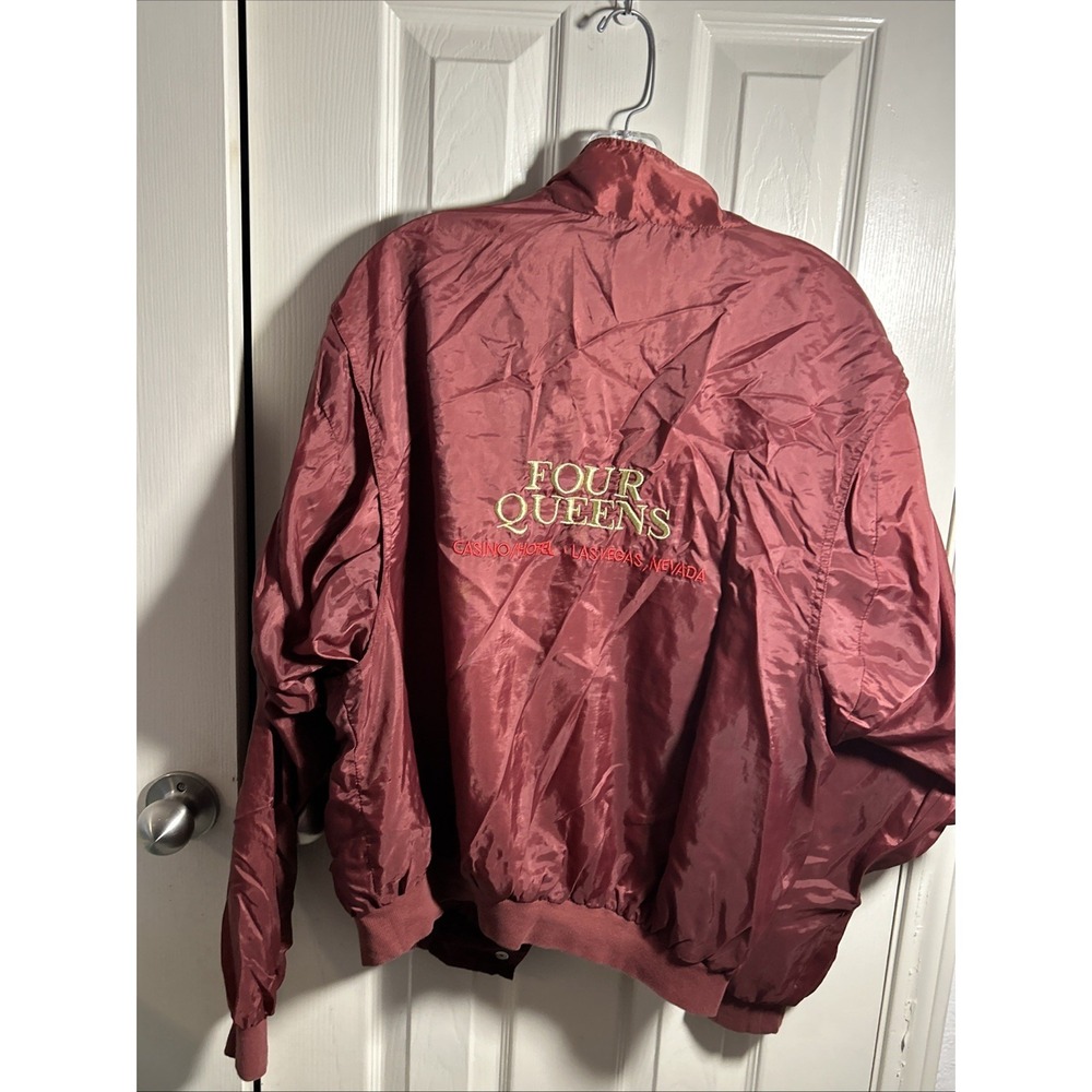 Vintage Four Queens Casino Las Vegas NV Windbreaker‎ Jacket L Maroon Broken Zip